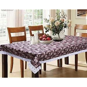 kuber industries 3d checkered print table cloth 6 seaterwaterproof dining table cover 6 seatertable protector for indoor amp outdoor 90x60 brown