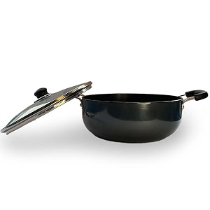 kuber industries 44l aluminium non-stick kadai for cooking with riveted bakelite handle amp lid  deep fry cookware wok for kitchen  kadhai induction base for cooking chinese  black