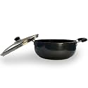 Kuber Industries 4.4L Aluminium Non-Stick Kadai for Cooking with Riveted Bakelite Handle &amp; Lid | Deep Fry Cookware Wok for Kitchen | Kadhai Induction Base for Cooking Chinese | Black