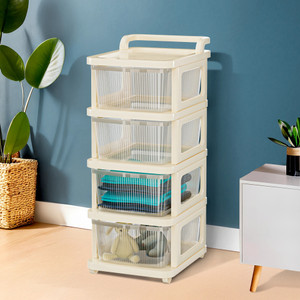 kuber industries 4 layer plastic modular storage drawer organizer with wheels  transparent ivory plastic free standing chest of drawers