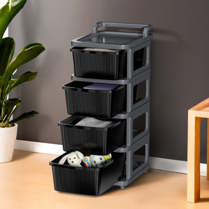 kuber industries 4 layer plastic modular storage drawer organizer with wheels  grey  black plastic free standing chest of drawers