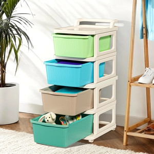 kuber industries 4 layer plastic modular storage drawer organizer with wheels  multicolor plastic free standing chest of drawers