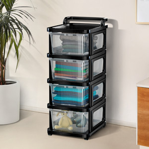 kuber industries 4 layer plastic modular storage drawer organizer with wheels  transparent black plastic free standing chest of drawers