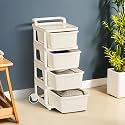 Kuber Industries 5 Layer Heavy Duty Plastic Storage Drawer with Wheels | Modular Cabinet for Bedroom, Office, Home | Chest of Drawers Organiser for Cosmetics, Kitchen items, Toys Storage | Ivory
