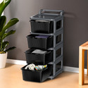 KUBER INDUSTRIES 4 Layer Plastic Modular Storage Drawer Organizer with Wheels | Grey & Black Plastic Free Standing Chest of Drawers