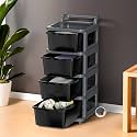 Kuber Industries 4 Layer Heavy Duty Plastic Storage Drawer with Wheels | Modular Cabinet for Bedroom, Office, Home | Chest of Drawers Organiser for Cosmetics, Kitchen items, Toys | Grey &amp; Black