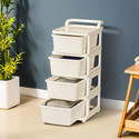 KUBER INDUSTRIES 4 Layer Plastic Modular Storage Drawer Organizer with Wheels | Ivory Plastic Free Standing Chest of Drawers