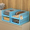 Kuber Industries 12 Pcs Foldable Kids Wardrobe Organizer for Clothes Storage | Stackable Slide Out Baby Dress Organiser for Wardrobe - Home Organizers for Girls Cupboard Closet | Blue