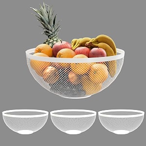kuber industries 4 pcs metal fruits amp vegetables basket bowl  veggie baskets for dining table accessories  storage bowls for decorative pantry home amp kitchen multi-purpose use - white