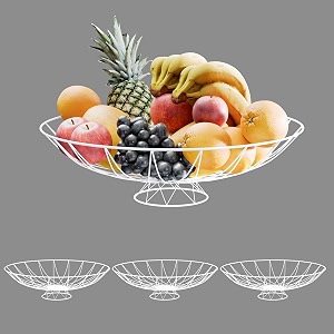 kuber industries 4 pcs metal fruits amp vegetables basket bowl with holding stand  veggie baskets for dining table accessories  storage bowls for decorative pantry  wrought - white