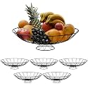 Kuber Industries 6 Pcs Metal Fruits &amp; Vegetables Basket Bowl with Holding Stand | Veggie Baskets for Dining Table Accessories | Storage Bowls for Decorative Pantry, | Wrought - Black