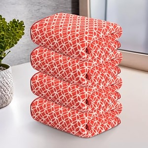 kuber industries 4 pcs microfiber 19x38 inch soft face towels for women and men  280 gsm quick dry amp absorbent hanging hand towels for wash basin bathroom kitchen and home  circle - red