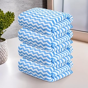 kuber industries 4 pcs microfiber 19x38 inch soft face towels for women and men  280 gsm quick dry amp absorbent hanging hand towels for wash basin bathroom kitchen and home  zig zag - blue