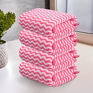 kuber industries 4 pcs microfiber 19x38 inch soft face towels for women and men  280 gsm quick dry amp absorbent hanging hand towels for wash basin bathroom kitchen and home  zig zag - pink
