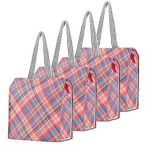 kuber industries 4 pcs polyester office lunch bag for men amp women  multi-purpose travel tiffin carry bag  perfect for picnic college school use  shopping amp grocery bag  pixel check - orange