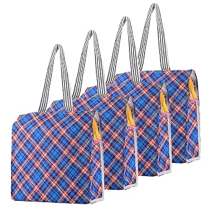 kuber industries 4 pcs polyester office lunch bag for men amp women  multi-purpose travel tiffin carry bag  perfect for picnic college school use  shopping amp grocery bag  pixel check - blue
