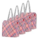 Kuber Industries 4 Pcs Polyester Office Lunch Bag for Men &amp; Women | Multi-Purpose Travel Tiffin Carry Bag | Perfect for Picnic, College, School Use | Shopping &amp; Grocery Bag | Pixel Check - Orange
