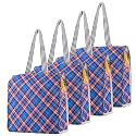 Kuber Industries 4 Pcs Polyester Office Lunch Bag for Men &amp; Women | Multi-Purpose Travel Tiffin Carry Bag | Perfect for Picnic, College, School Use | Shopping &amp; Grocery Bag | Pixel Check - Blue