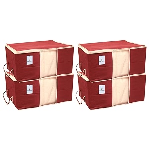 kuber industries 4 piece non woven underbed storage organiser set extra large maroon ctsn040