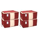 Kuber Industries 4 Piece Non Woven Underbed Storage Organiser Set, Extra Large, Maroon (CTSN040)