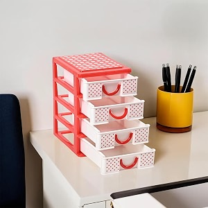 kuber industries 4-tier drawer stationary oragnizers for desk amp pen holder for study table  pencil standbox for students  dots-whiteampred