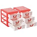 Kuber Industries Pack of 2 Drawer Stationary Oragnizers for Desk &amp; Pen Holder For Study Table | 3-Tier Pencil Stand for Students | Dots-White &amp; Red