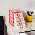 Kuber Industries 4-Tier Drawer Stationary Oragnizers for Desk &amp; Pen Holder For Study Table | Pencil Stand/Box for Students | Dots-White&amp;Red