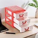 Kuber Industries 3-Tier Drawer Stationary Oragnizers for Desk &amp; Pen Holder For Study Table | Pencil Stand/Box for Students | Dots-White &amp; Red