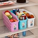 Kuber Industries 4000 ML Set of 3 Bpa Free Plastic Easy Pull Out Fridge Basket for Vegetables and Fruits | Multipurpose Storage Tray for Kitchen | White, Grey &amp; Beige, 30 x 12 x 17 Centimeters