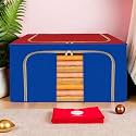 Kuber Industries 44 Liter Clothes Storage Box | Foldable Steel Frame Clothes Organizer | Storage Box For Wardrobe-Saree-Shirts And Blankets | Underbed Storage Bag | Red &amp; Blue