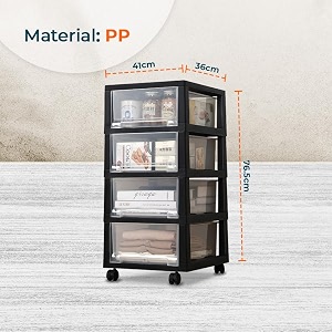 kuber industries 4 layer cosmetic cabinet with trolley 4-tier rolling cartshelf stand with drawerblack