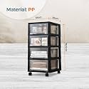 Kuber Industries 4 Layer Cosmetic Cabinet with Trolley |4-Tier Rolling Cart|Shelf Stand With Drawer|Black