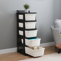 KUBER INDUSTRIES 5 Layer Modular Drawer Storage Rack with Wheel for Home & Office | White & Black Plastic Free Standing Chest of Drawers