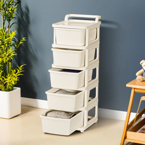 kuber industries 5 layer plastic modular storage drawer organizer with wheels  ivory plastic free standing chest of drawers