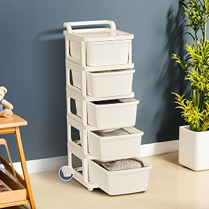 kuber industries 5 layer heavy duty plastic storage drawer with wheels  modular cabinet for bedroom office home  chest of drawers organiser for cosmetics kitchen items toys storage  ivory
