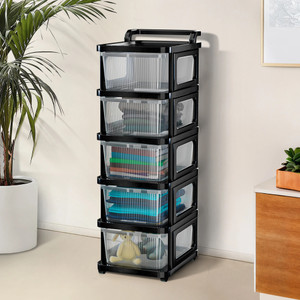 kuber industries 5 layer plastic modular storage drawer organizer with wheels  transparent black plastic free standing chest of drawers