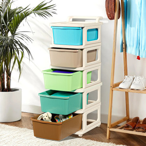 kuber industries 5 layer plastic modular storage drawer organizer with wheels  multicolor plastic free standing chest of drawers