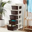 Kuber Industries 2 Layer Plastic Modular Storage Drawer Organizer with Wheels | Chest of Drawer Storage Box for Living Room, Office, School and Home | Toys Organiser for Kids Room | Ivory &amp; Brown
