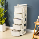 KUBER INDUSTRIES 5 Layer Plastic Modular Storage Drawer Organizer with Wheels | Ivory Plastic Free Standing Chest of Drawers