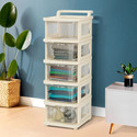 KUBER INDUSTRIES 5 Layer Plastic Modular Storage Drawer Organizer with Wheels | Transparent Ivory Plastic Free Standing Chest of Drawers
