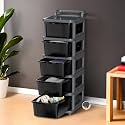 Kuber Industries 5 Layer Heavy Duty Plastic Storage Drawer with Wheels | Modular Cabinet for Bedroom, Office, Home | Chest of Drawers Organiser for Cosmetics, Kitchen items, Toys | Grey &amp; Black