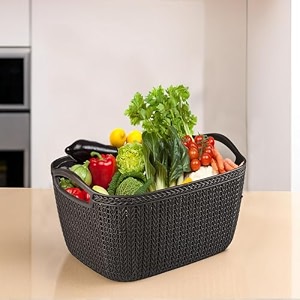 kuber industries 10 ltr multi-purpose plastic basket for storage q6  spacious pooja item holder amp fruit tokari  aesthetic home organizers for kitchen amp bedroom  brown