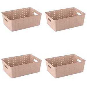 kuber industries 5 ltr stackable plastic storage box with lid  multi-purpose basket for storage amp home organizer for kitchen stationary medicine amp pooja item  cannes pattern - brown