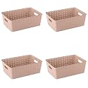 Kuber Industries 5 LTR Stackable Plastic Storage Box with Lid | Multi-Purpose Basket for Storage & Home Organizer for Kitchen, Stationary, Medicine & Pooja Item | Cannes Pattern - Brown