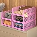 Kuber Industries 12 Pcs Foldable Kids Wardrobe Organizer for Clothes Storage | Stackable Slide Out Baby Dress Organiser for Wardrobe - Home Organizers for Girls Cupboard Closet | Blue