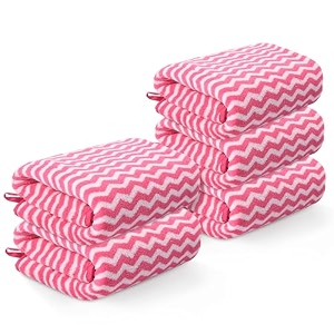 kuber industries 5 pcs microfiber 19x38 inch soft face towels for women and men  280 gsm quick dry amp absorbent hanging hand towels for wash basin bathroom kitchen and home  zig zag - pink