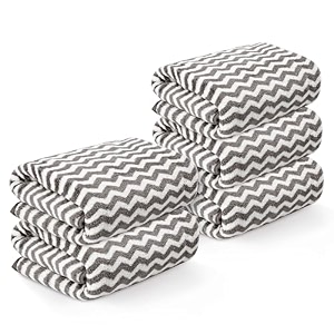 kuber industries 5 pcs microfiber 19x38 inch soft face towels for women and men  280 gsm quick dry amp absorbent hanging hand towels for wash basin bathroom kitchen and home  zig zag - grey