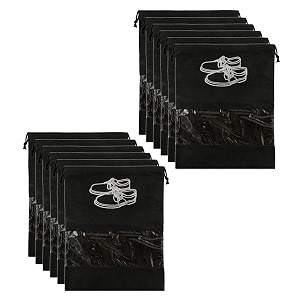 kuber industries shoe cover for travelingnon woven drawstring bagshoe bags for shoes slipper heelstransparent windowpack of 12 black