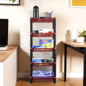 kuber industries 5-tier multipurpose racks for storage  kids toy organizer  maroon plastic open book shelf