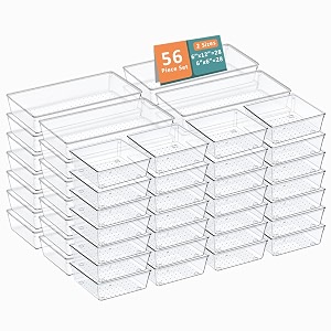 kuber industries 99 pcs set multi-purpose transparent drawer organizers  plastic trays for storage kitchen amp aesthetic dressing table organisers for cosmetics makeup amp stationery  transparent